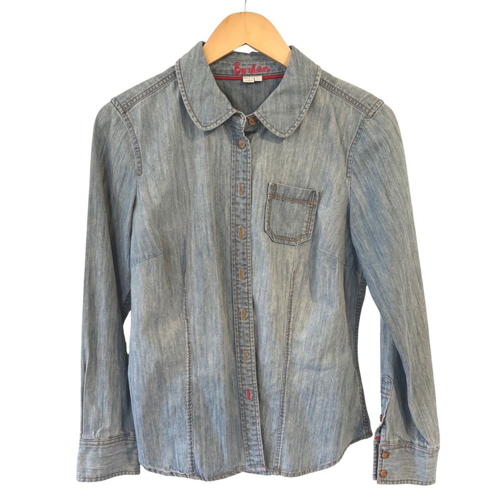 Boden Denim Shirt Blue Button Up Long Sleeve Cotton US 8